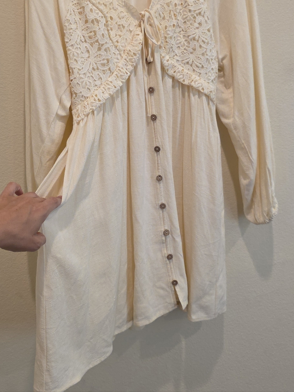 Listicle Beige Lace Maternity Mini Dress Long Sleeves Boho Cottagecore Romantic - Picture 3 of 9